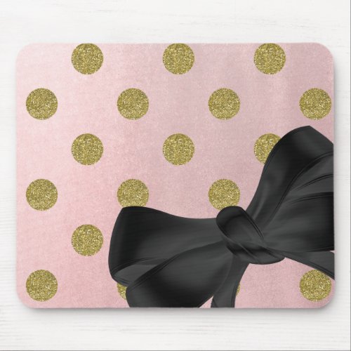 Soft Rose Pink Gold Glitter Glam Polka Dots Cute Mouse Pad