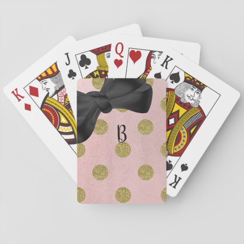 Soft Rose Pink Gold Glitter Glam Polka Dots Cute Playing Cards