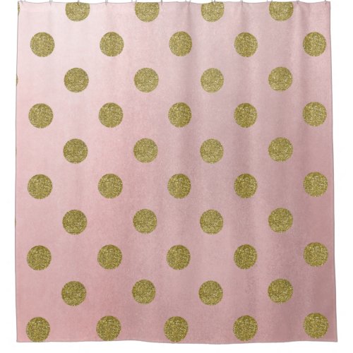 Soft Rose Pink Gold Glitter Glam Polka Dots Cute Shower Curtain
