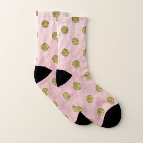 Soft Rose Pink Gold Glitter Glam Polka Dots Cute Socks