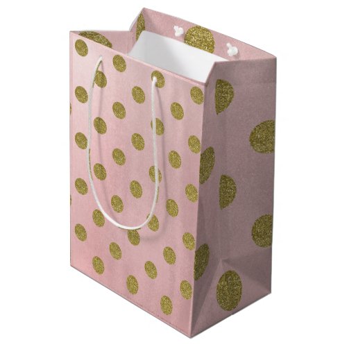 Soft Rose Pink Gold Glitter Glam Polka Dots Party Medium Gift Bag