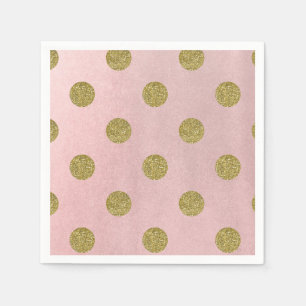 Soft Rose Pink Gold Glitter Glam Polka Dots Party Paper Napkins