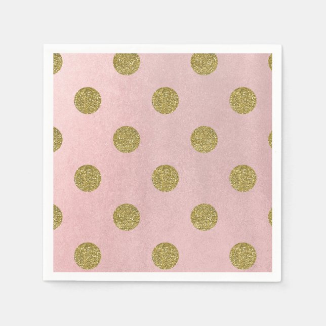 Soft Rose Pink Gold Glitter Glam Polka Dots Party Paper Napkins (Front)