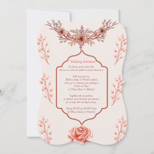 "Soft Rose & Wreath Wedding Invitation – Romantic  (Front)