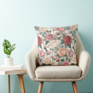 Soft Roses & Foliage — Contemporary Feminine Elega Throw Pillow