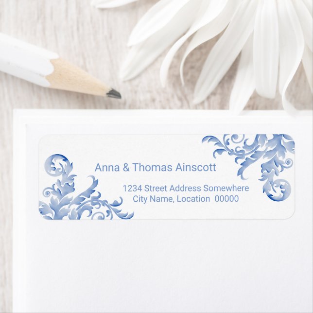 Soft Royal Blue Watercolor Flourish Label (Insitu)