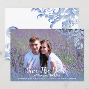 Soft Royal Blue Watercolor Flourish Save The Date