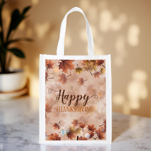 Soft Rustic Autumn Leaves Thanksgiving Hostess Grocery Bag
