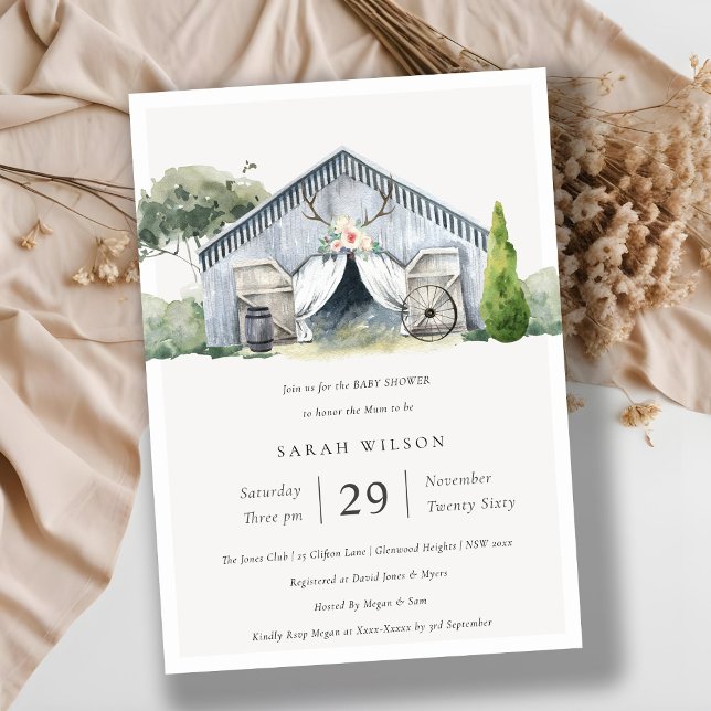 Soft Rustic Barnyard Farm Theme Baby Shower Invite (Creator Uploaded)