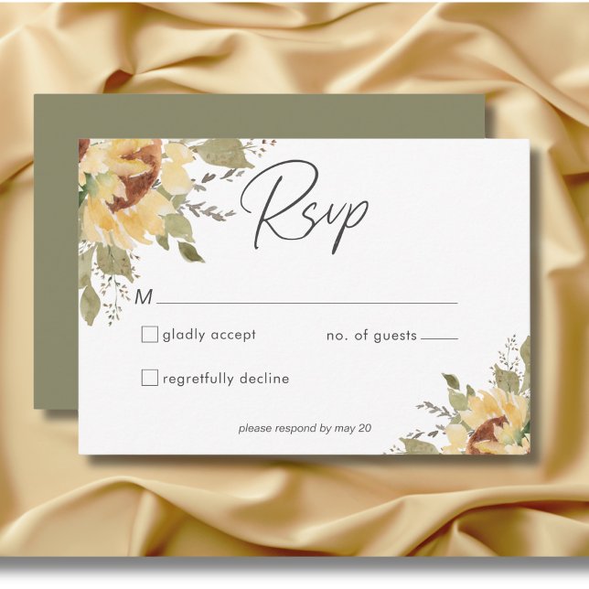 Soft Rustic Large Boho Sunflowers Wedding RSVP Card (Soft Rustic Large Boho Sunflowers Wedding RSVP Card)