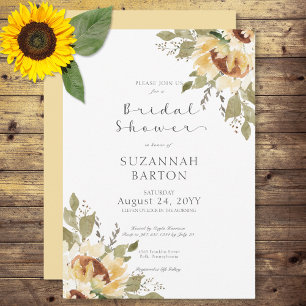 Soft Rustic Large Yellow Sunflowers Bridal Shower Invitation