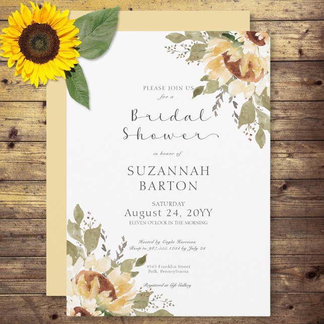 Soft Rustic Large Yellow Sunflowers Bridal Shower Invitation (Soft Rustic Large Yellow Sunflowers Bridal Shower Invitation)