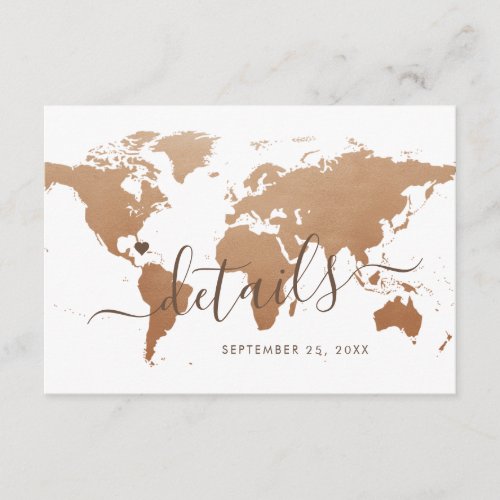 Soft Rusty Copper World Map Travel Information Enclosure Card