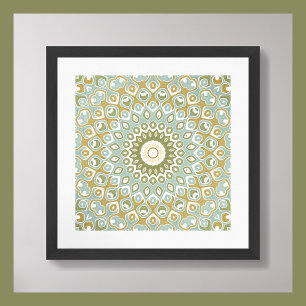 Soft Sage and Gold Geometric Mandala Pattern Poster