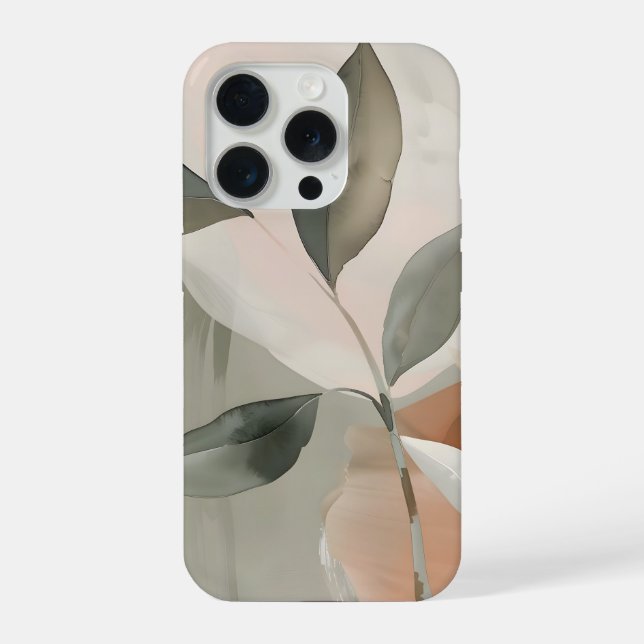 Soft Sage & Blush Abstract Botanical Art iPhone Case (Back)