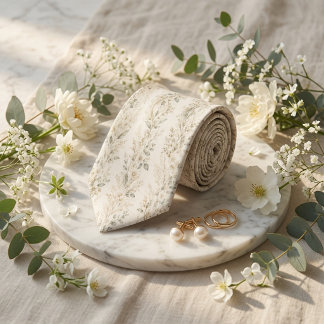 Soft Sage Botanical Garden Wedding Neck Tie