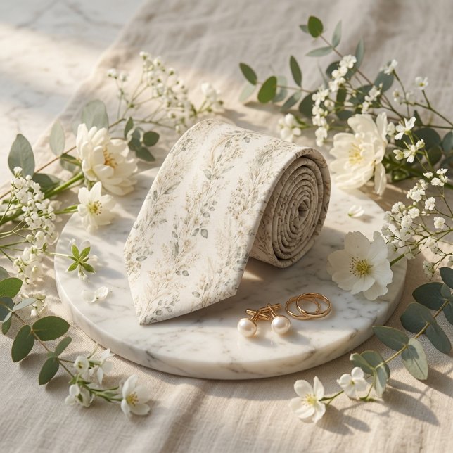 Soft Sage Botanical Garden Wedding Neck Tie (Creator Uploaded)