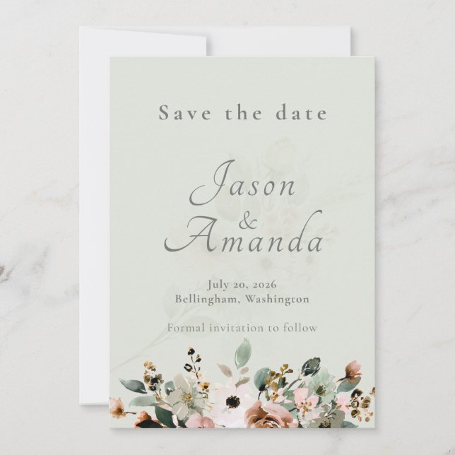 Soft Sage Botanical Save the Date Wedding Invitation (Front)