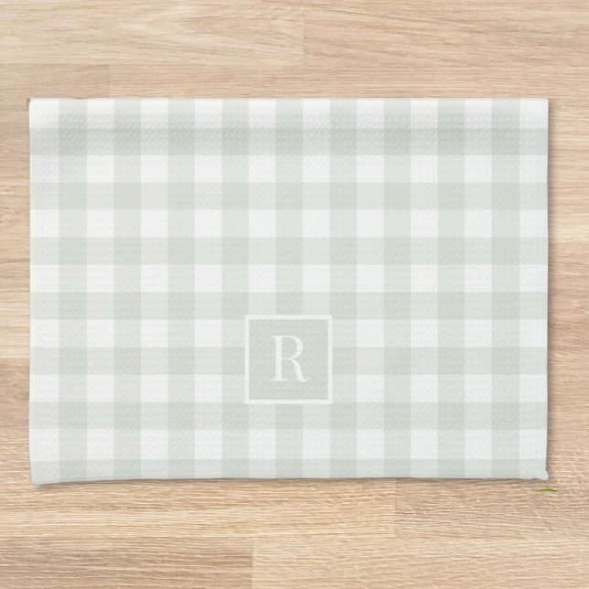 Soft Sage Buffalo Check Monogram Kitchen Towel (Creator Uploaded)