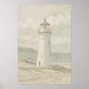 Soft Sage Coastal Lighthouse Poster