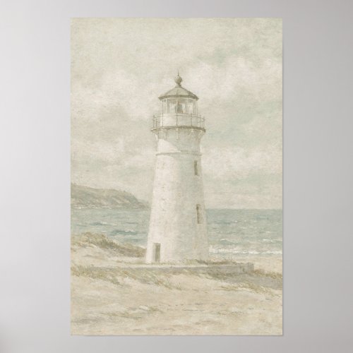 Soft Sage Coastal Lighthouse Poster