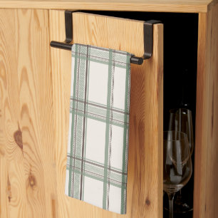 Soft Sage Cream Plaid Aesthetic Kitchen Towel