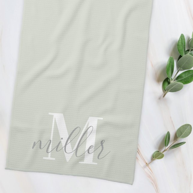 Soft Sage Custom Family Name Monogram Kitchen Towel (Creator Uploaded)