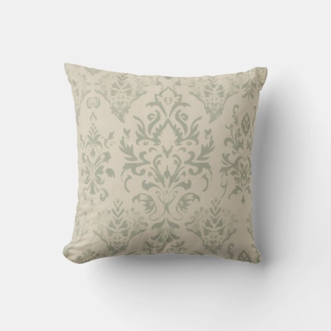 Soft Sage Damask Decorative Throw Pillow (Front)