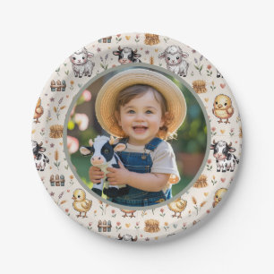 Soft Sage Farm Animals Kids Birthday Photo Paper Plates