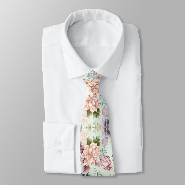 SOFT SAGE  FLORAL BOTANICAL 2 MENS TIE (Tied)
