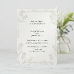 Soft Sage Gray Botanical Thistle Border Scottish W Invitation