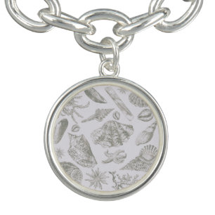 Soft Sage Gray Seashell Sketch Antique Nature Bracelet