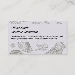 Soft Sage Gray Seashell Sketch Antique Nature Business Card