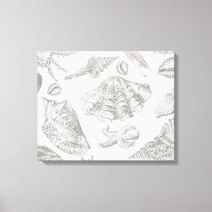 Soft Sage Gray Seashell Sketch Antique Nature Canvas Print