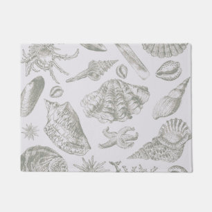 Soft Sage Gray Seashell Sketch Antique Nature Doormat