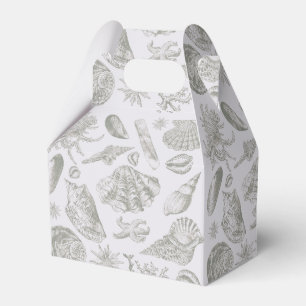Soft Sage Gray Seashell Sketch Antique Nature Favor Boxes