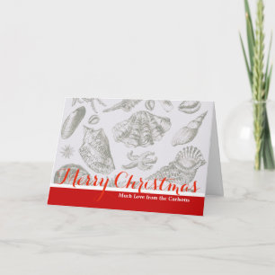 Soft Sage Gray Seashell Sketch Antique Nature Holiday Card