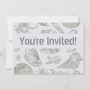 Soft Sage Gray Seashell Sketch Antique Nature Invitation