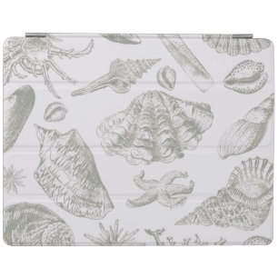 Soft Sage Gray Seashell Sketch Antique Nature iPad Smart Cover