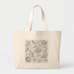 Soft Sage Gray Seashell Sketch Antique Nature Large Tote Bag