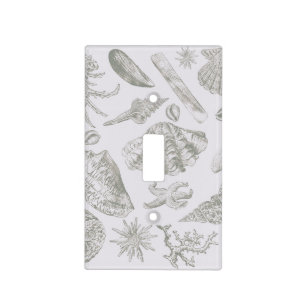 Soft Sage Gray Seashell Sketch Antique Nature Light Switch Cover