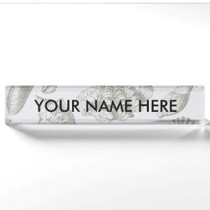 Soft Sage Gray Seashell Sketch Antique Nature Nameplate