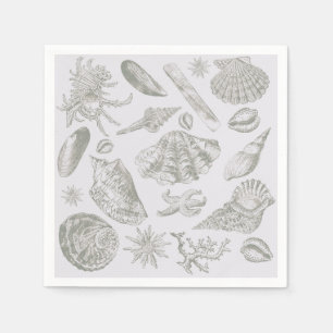 Soft Sage Gray Seashell Sketch Antique Nature Napkins