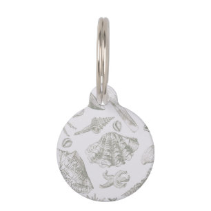Soft Sage Gray Seashell Sketch Antique Nature Pet Tag