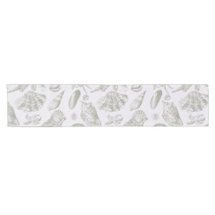 Soft Sage Gray Seashell Sketch Antique Nature Short Table Runner