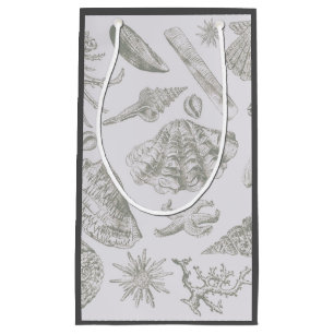 Soft Sage Gray Seashell Sketch Antique Nature Small Gift Bag