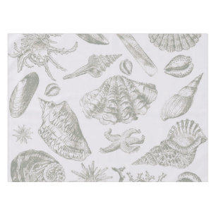 Soft Sage Gray Seashell Sketch Antique Nature Tablecloth
