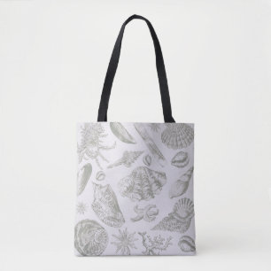 Soft Sage Gray Seashell Sketch Antique Nature Tote Bag