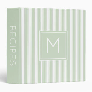 Soft Sage Green and White Ticking Stripe Monogram 3 Ring Binder