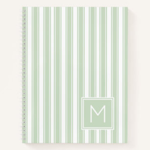 Soft Sage Green and White Ticking Stripe Monogram Notebook